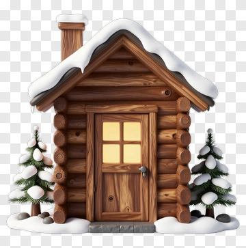 Cozy Log Cabin In Winter Snow PNG