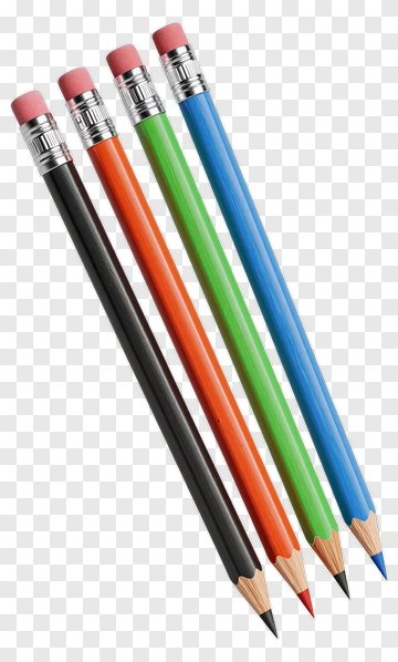 Four Colored Pencils With Erasers PNG