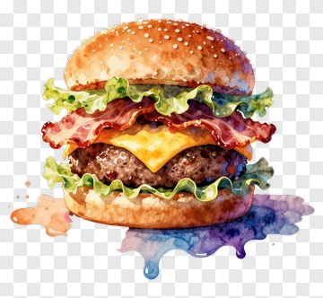 Watercolor Hamburger With Rainbow Sauce PNG