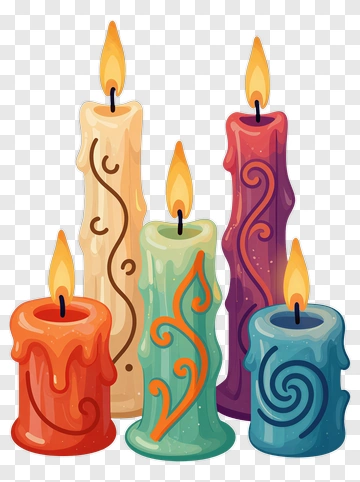Colorful Candles With Swirl Designs PNG