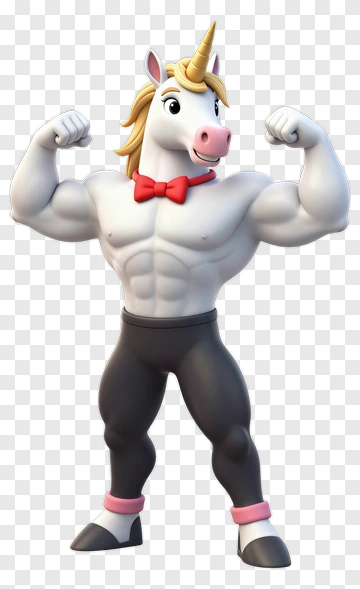 Muscular Unicorn With Red Bowtie PNG