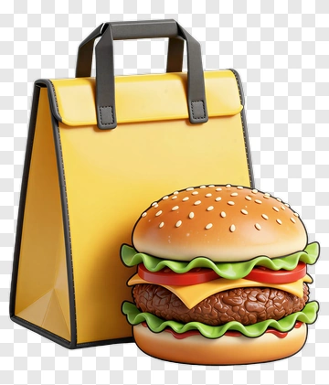 Hamburger With Lunch Bag PNG