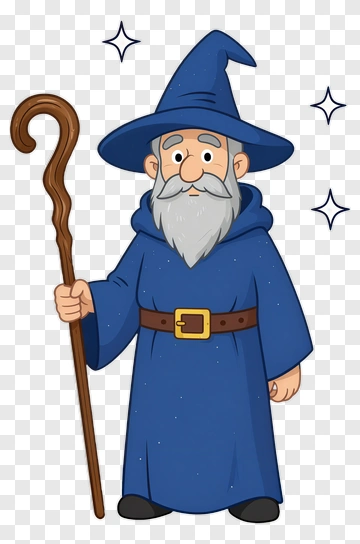 Blue Robed Wizard With Magic Staff PNG