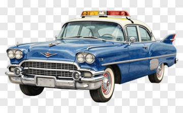 Classic Blue Police Car With Emergency Lights PNG