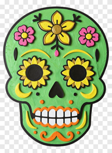 Colorful Skull With Flowers PNG