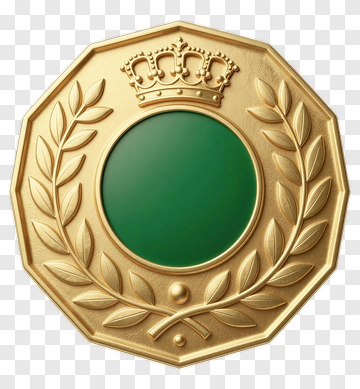 Gold Medal With Green Center And Crown PNG