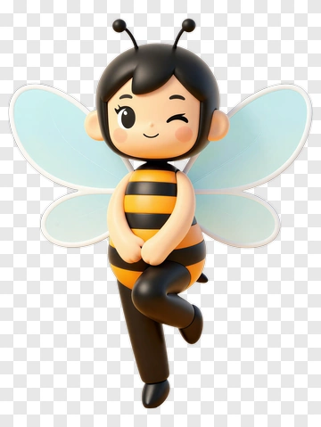 Cute Bee Girl Cartoon Character PNG