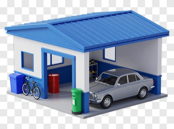 Garage With Car And Bicycle PNG