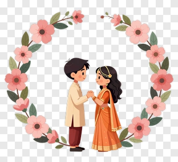 Indian Couple Holding Hands In Floral Frame PNG