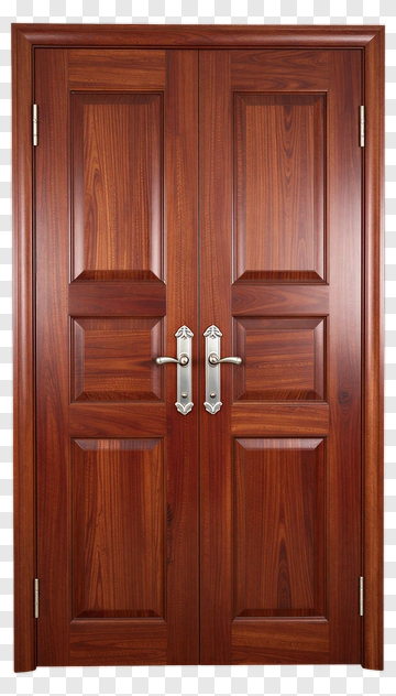 Double Wooden Door With Metal Hardware PNG