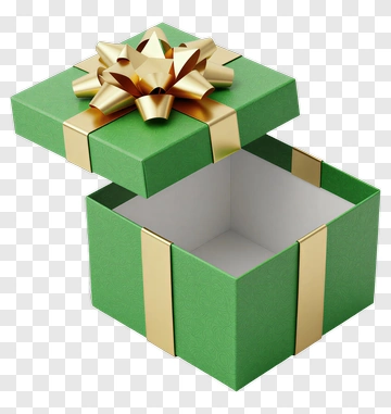 Green Gift Box With Gold Ribbon PNG