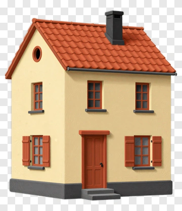 Yellow House With Red Roof PNG