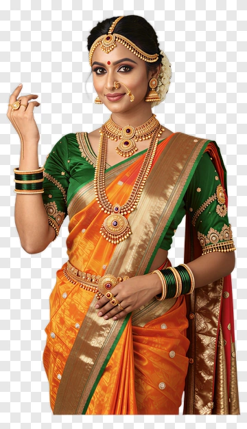 Woman In Traditional Indian Sari PNG
