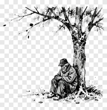Elderly Man Sitting Under Tree PNG