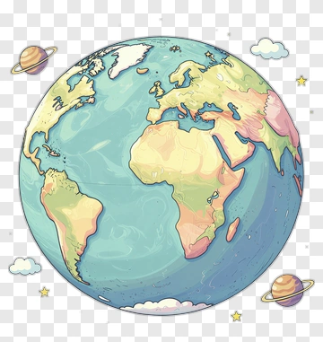 Cartoon Earth With Planets And Stars PNG