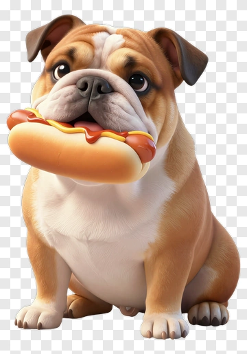 Bulldog Holding Hot Dog PNG