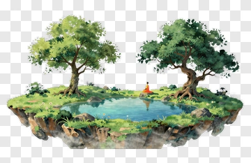 Meditating Figure On Floating Island PNG