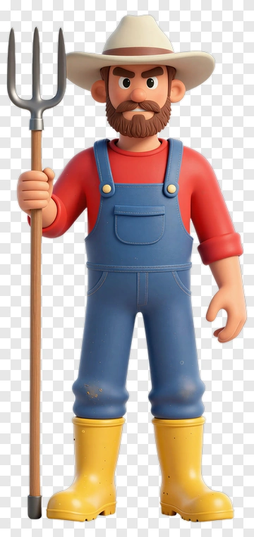 Farmer Character Holding Fork PNG