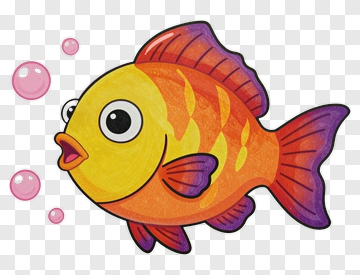 Colorful Cartoon Fish With Bubbles PNG