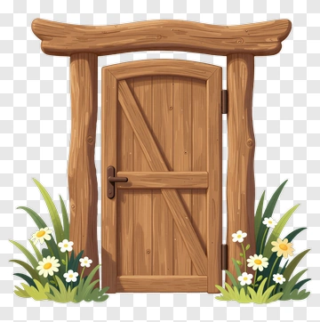 Wooden Door With Daisies PNG