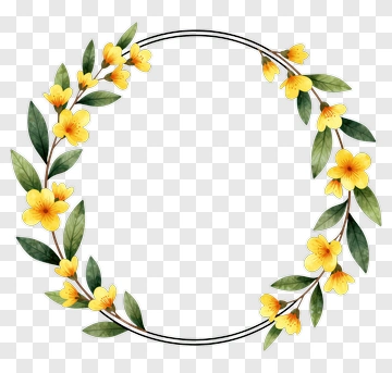 Yellow Flower Wreath With Green Leaves PNG
