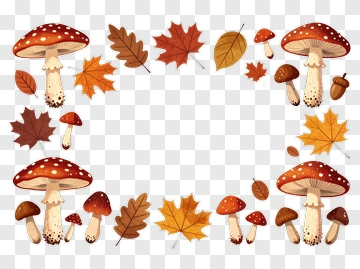 Autumn Mushrooms And Leaves PNG