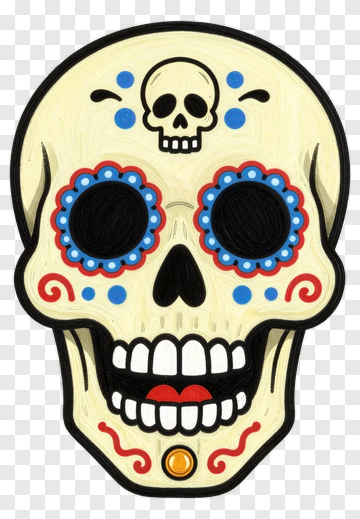 Decorated Skull With Colorful Patterns PNG