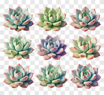 Succulent Plants In Pastel Colors PNG