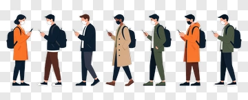 People Walking While Using Phones PNG