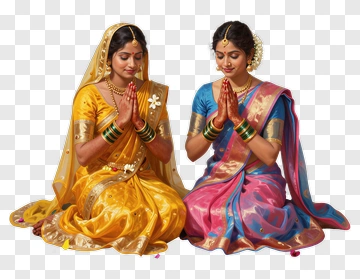 Two Indian Women In Sari Praying PNG