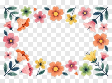 Floral Frame With Watercolor Flowers PNG