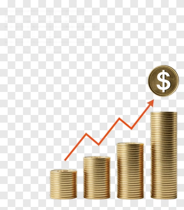 Stacks Of Gold Coins With Rising Arrow PNG