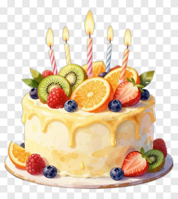 Birthday Cake With Fruits And Candles PNG