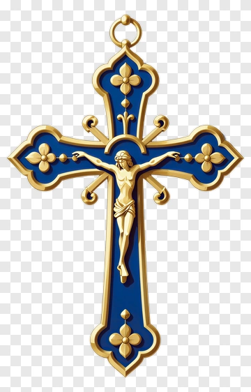 Golden Blue Crucifix With Floral Ornament PNG