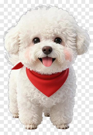 Cute Bichon Frise Puppy With Red Bandana PNG