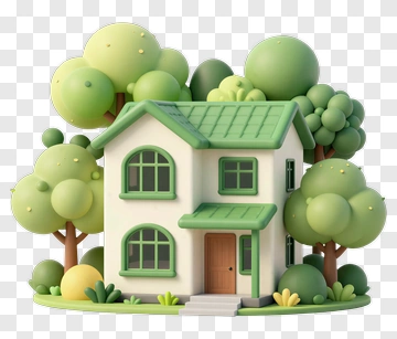 Charming Green House With Trees PNG