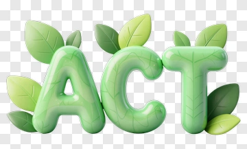 3D Green ACT Letters With Leaves PNG