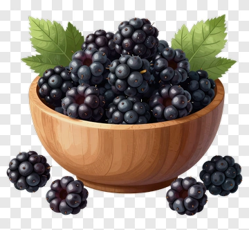 Fresh Blackberries In Wooden Bowl PNG