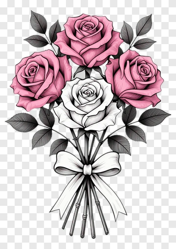 Pink And White Roses Bouquet PNG