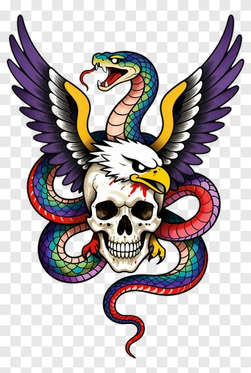 Eagle Snake Skull Tattoo Design PNG