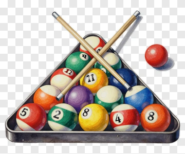 Pool Balls And Cue In Triangle Rack PNG