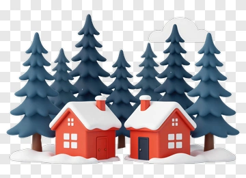 Two Red Houses In Snowy Forest PNG