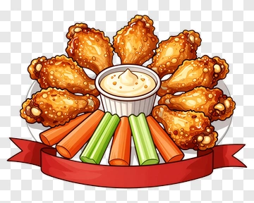 Fried Chicken Wings With Dip And Vegetables PNG