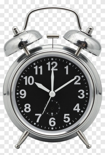 Silver Alarm Clock With Black Face PNG