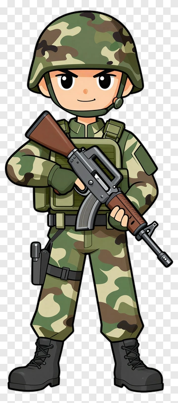 Cartoon Soldier In Camouflage PNG