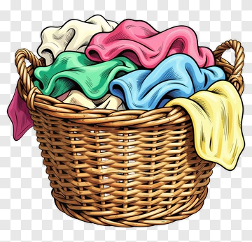 Laundry Basket With Colorful Clothes PNG