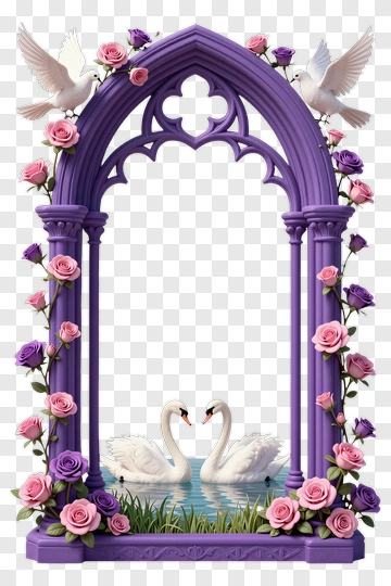 Gothic Arch With Swans And Roses PNG