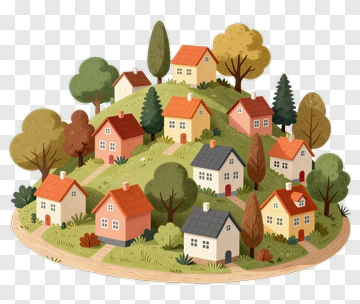 Cozy Village With Colorful Houses PNG
