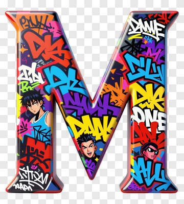 Graffiti Letter M With Anime Characters PNG