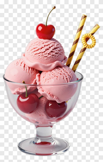 Pink Ice Cream With Cherries PNG